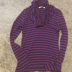 Purple Striped Cowl Neck Shirt